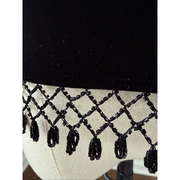 Xscape Illusion Neck Long Sleeve Black Velvet Top Beaded Fringe M - Picture 4 of 9